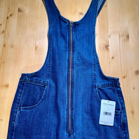 NWT Free People Denim Jumpsuit Sleeveless‎ Blue Size 4 Boho Y2K Soft girl HTF - Picture 2 of 8